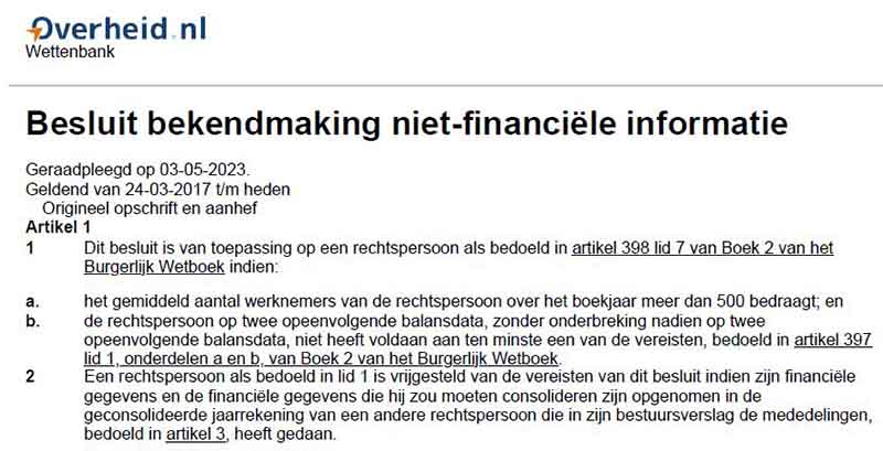 Reference Document 10: Regeling - Besluit bekendmaking niet-financiële informatie - BWBR0039355